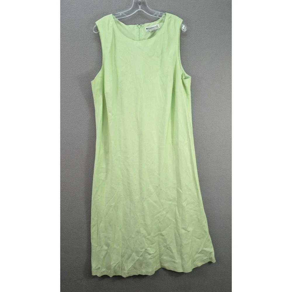 Appleseeds Button Front Top w/ Dress Women's Plus Size 20W Linen Blend Pistachio